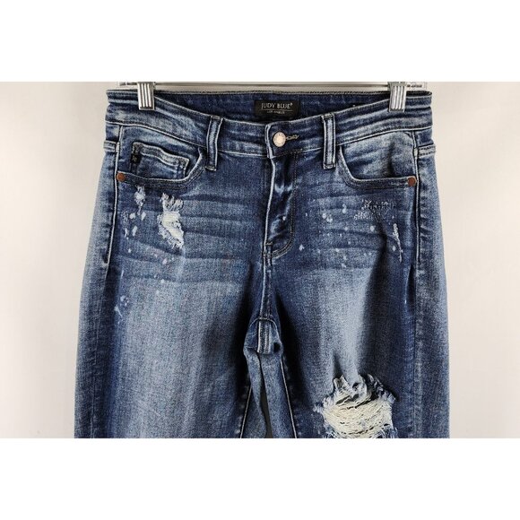 Judy Blue Jeans Womens 7/28 Blue Distressed Boyfriend Fit Button Fly JB2169LT - Picture 2 of 13